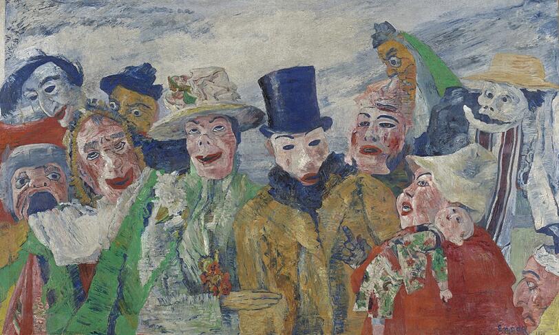 Unter den Masken sitzt das Grauen. James Ensor hat das 1890 entstandene Gemälde nicht ohne Grund "Die Intrige" genannt. Möglicherweise handelt es sich um eine Hochzeitsgesellschaft. Ensors Schwester Mariette war kurze Zeit mit einem Chinesen verheiratet, doch die Sache ging ziemlich schief. Das sei auf dem Bild verklausuliert - erzählt man im Ensorhaus in Ostende.