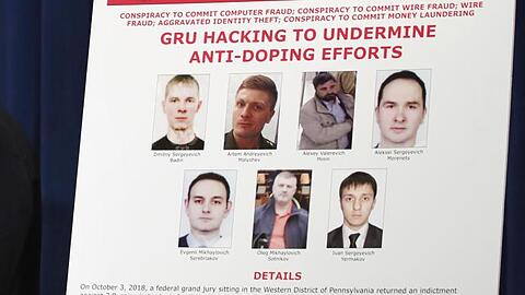 Fahndungsaufruf: Die USA klagen sieben Agenten des Militärgeheimdiensts GRU unter anderem wegen der Cyberattacke auf die Welt-Anti-Doping-Agentur WADA an.