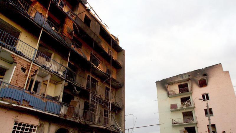 Die georgische Stadt Gori nach einem russischen Bombenangriff. Die georgische Stadt Gori nach einem russischen Bombenangriff.