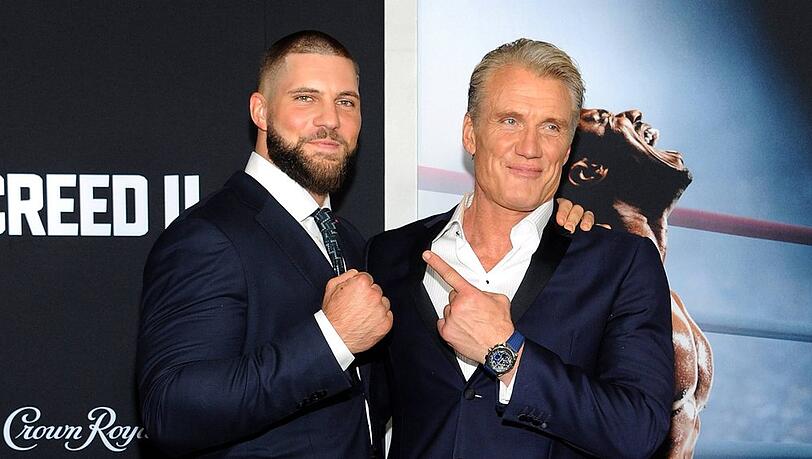 Florian Munteanu (l.) und Dolph Lundgren bei der Premiere von "Creed II".