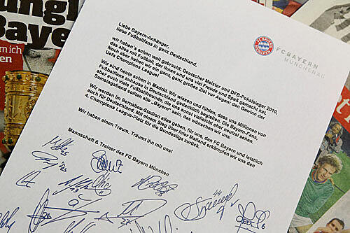 Der Brief des FC Bayern an die Fans: Von allen Spielern unterschrieben.