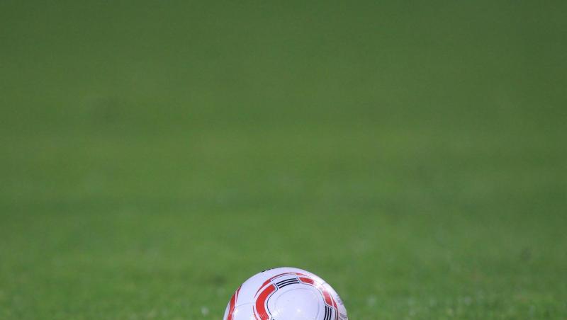 Ein Fussball liegt auf dem Rasen.