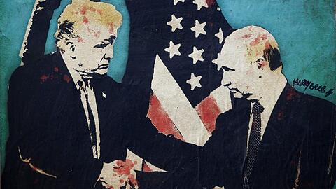 Partners in Crime? So sieht es offenbar der italienische Künstler Harry Greb auf einer Wandmalerei in Rom 2019, auf der dargestellt ist, wie der damalige und künftige US-Präsident Donald Trump dem russischen Präsidenten Putin die Hand gibt.
