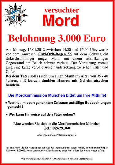 3000 Euro Belohnung: Die Polizei sucht den Messerstecher von Freimann