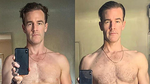 James Van Der Beek präsentiert seinen Sixpack nach sechs Monaten Kampfsporttraining (l.) und nach ein paar Monaten Tanztraining (r.)