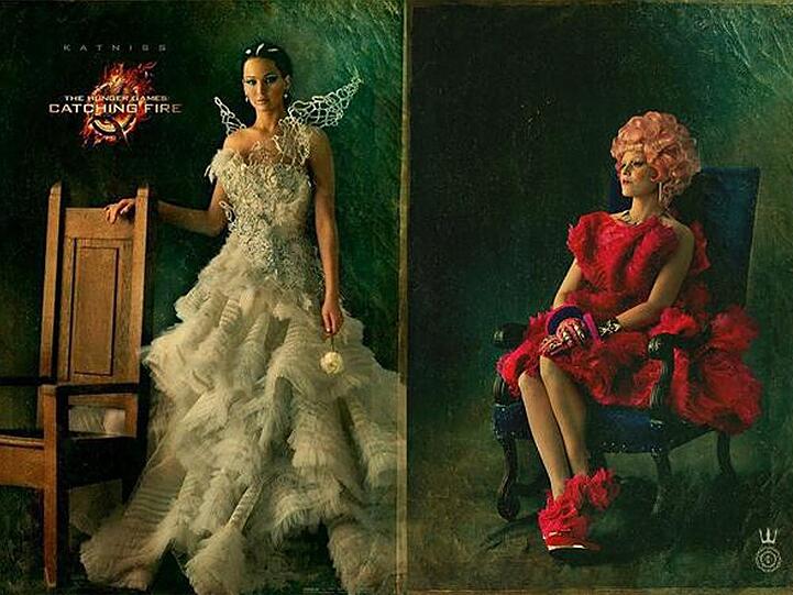 Die "Tribute von Panem"-Darstellerinnen Jennifer Lawrence und Elizabeth Banks in märchenhaften Kostümen