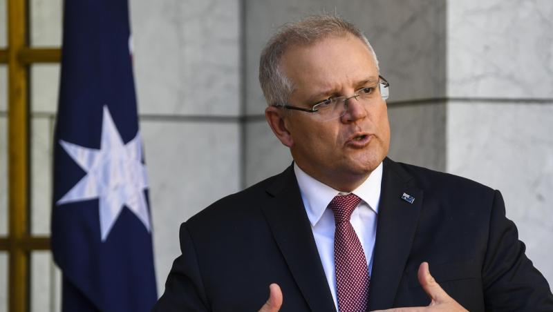 Australiens Premier Scott Morrison am Donnerstag während einer Pressekonferenz im Parlamentsgebäude in Canberra. Australiens Premier Scott Morrison am Donnerstag während einer Pressekonferenz im Parlamentsgebäude in Canberra.