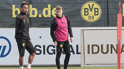 Bald wieder in einem BVB-Pflichtspiel gemeinsam auf dem Rasen? Pierre-Emerick Aubameyang (links) und Marco Reus im Training von Borussia Dortmund.