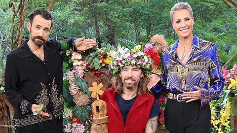 Jan K&ouml;ppen und Sonja Zietlow pr&auml;sentieren Gil Ofarim als Dschungelk&ouml;nig 2026.