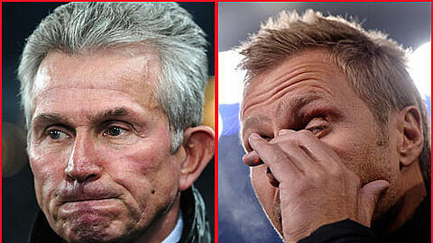 Kein Sieger im Nord-Süd-Gipfel: Jupp Heynckes, Trainer des FC Bayern München (l.), und sein Kollege vom Hamburger SV, Thorsten Fink.