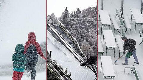 Der stürmische Wind brachte neben kalter Luft auch Schnee nach Bayern - zumindest in höheren Lagen. Die Bilder vom ersten Schnee.