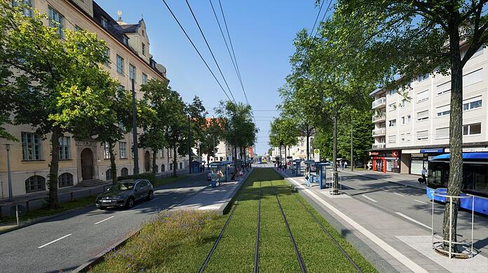 In der Mitte die Tram, rechts und links die Autos: So soll die Fürstenrieder Straße einmal aussehen.