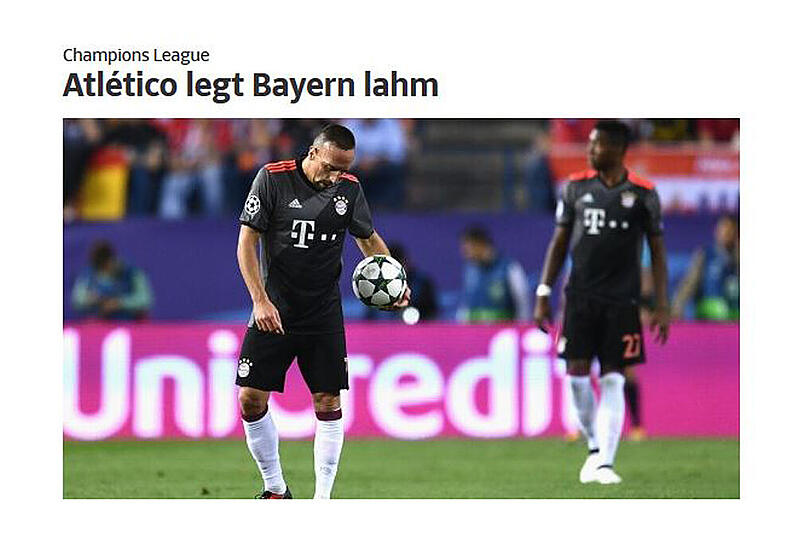 Nicht auf Eis, sondern einfach lahm gelegt, wurden der FC Bayern laut der "Süddeutschen Zeitung" beim Duell gegen Atlético.
