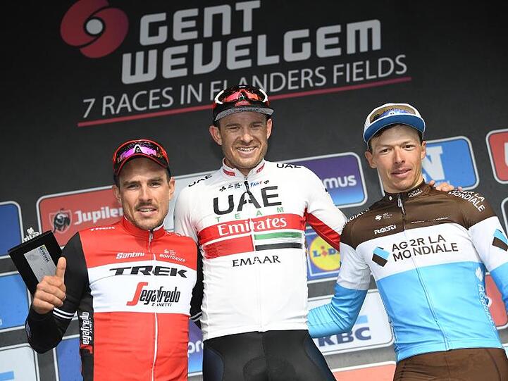 John Degenkolb (l-r), Alexander Kristoff und der Oliver Naesen.