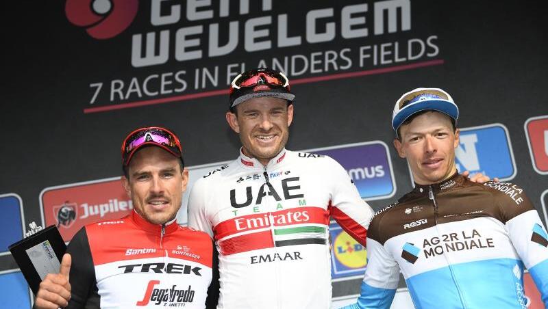 John Degenkolb (l-r), Alexander Kristoff und der Oliver Naesen. John Degenkolb (l-r), Alexander Kristoff und der Oliver Naesen.