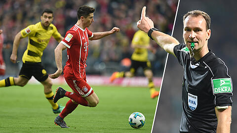 Die Szene, die für Diskussionen sorgt. Lewandowski steht nach Pass von Müller alleine vor dem Dortmunder Kasten und netzt ein. Schiedsrichter Dankert bekommt keinen Hinweis von der Videobeweis-Redaktion.