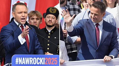 In der Stichwahl um das Präsidentenamt in Polen trifft der Rechtskonservative Karol Nawrocki (links) auf den Liberalen Rafal Trzaskowski. (Archivbild)