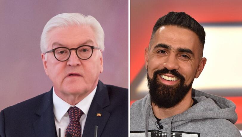 Bundespräsident Frank-Walter Steinmeier (li.) übernimmt die Ehrenpatenschaft für Bushidos Drillinge. Bundespräsident Frank-Walter Steinmeier (li.) übernimmt die Ehrenpatenschaft für Bushidos Drillinge.