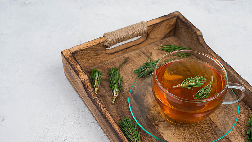 Hier ein Tee mit Kiefernadeln.