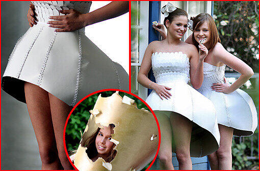 Papier-Mode: Die Models Louisa Kraemer (l.) und Vivian Klockenmeier posen in luftigen Kreationen. Die Bilder