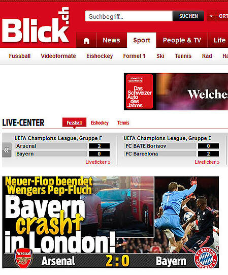 Das schweizer Nachrichtenportal blick.ch sieht die Bayern "crashen" und bezieht sich damit auch auf den Unfall des FC-Bayern-Busses vor dem Spiel.