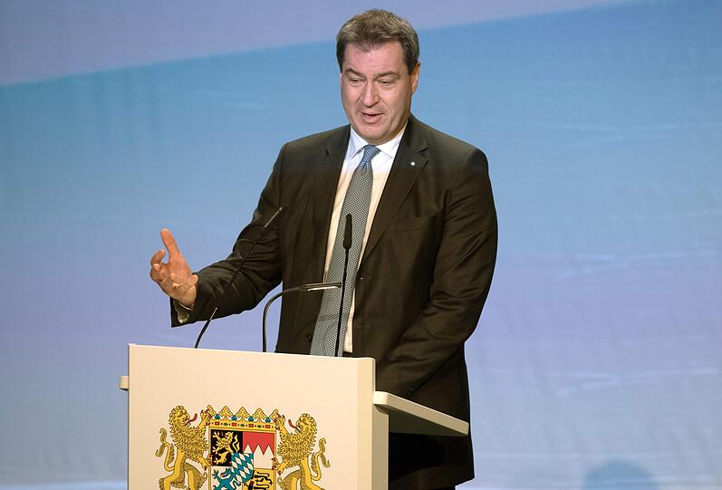 Markus Söder (CSU), Ministerpräsident von Bayern, spricht beim Staatsakts "100 Jahre Freistaat Bayern".