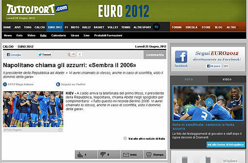 "Tuttosport" zitiert Staatspräsident Napolitano, der sich bereits an den WM-Triumph von 2006 erinnert fühlt.