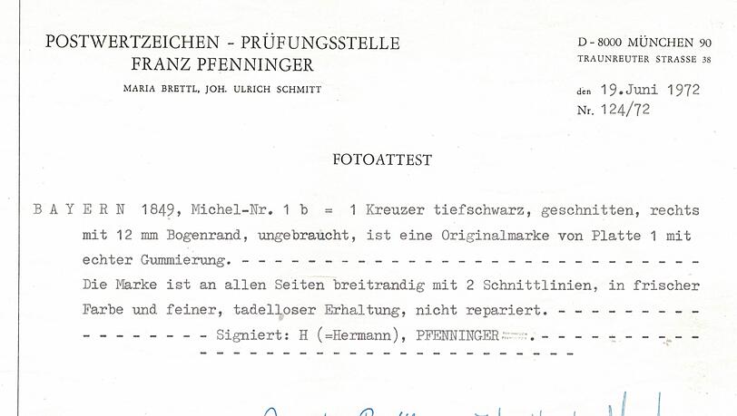 Geprüfte Rarität: Eine Bayern-Briefmarke von 1849 mit historischem Fotoattest. Geprüfte Rarität: Eine Bayern-Briefmarke von 1849 mit historischem Fotoattest.