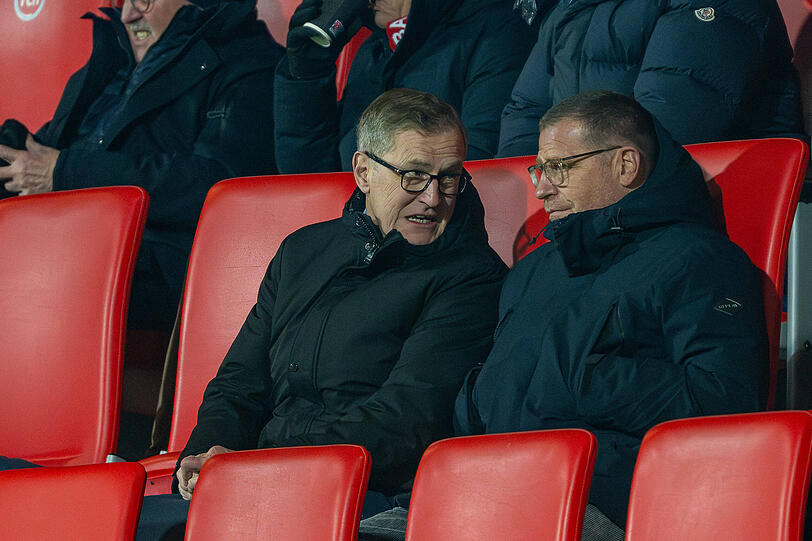 Ihre Vertr&auml;ge laufen 2027 aus: CEO Dreesen (l.) und Sportvorstand Eberl.