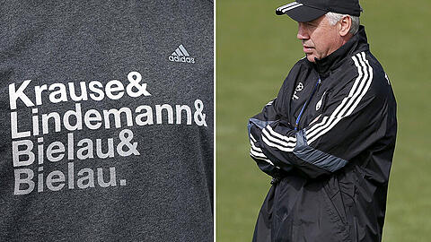 Jenas damaliger Trainer Heiko Weber trug bei einem Testspiel gegen den FC Bayern am 14. Juli 2011 ein Trikot mit den Namen der Europapokal-Torschützen vom 4:0 gegen den AS Rom mit dem heutigen Bayern-Trainer Carlo Ancelotti (rechts).