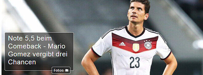 "Note 5,5 beim Comeback - Mario Gomez vergibt drei Chancen", derwesten.de