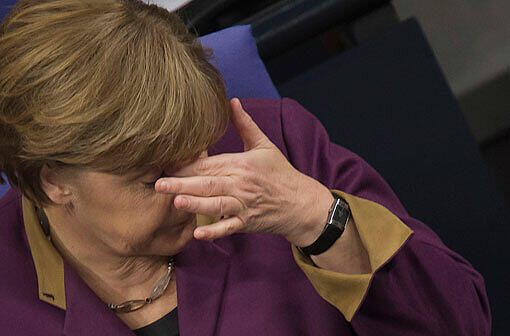 Kanzlerin Angela Merkel während der Bundestagsdebatte über die Griechenland-Hilfe.