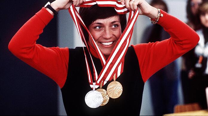 Zweimal Gold, einmal Silber: Die Bilanz von Gold-Rosi Mittermaier bei den Spielen 1976 in Innsbruck.