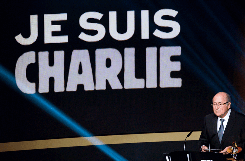 "Je suis Charlie" - Blatter zeigt Solidarität mit Frankreich und gedenkt der Terroropfer von Paris nach dem Anschlag auf das Satiremagazin "Charlie Hebdo".