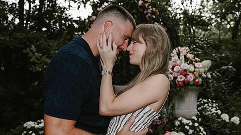 Aktuell gl&uuml;cklich verlobt: Travis Kelce und Taylor Swift.