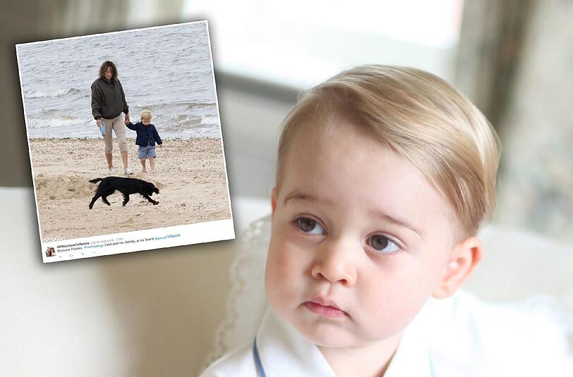 Prinz George hat den Morgen seines zweiten Geburtstags mit seiner Oma Carole Middleton und Hund Lupo am Strand verbracht