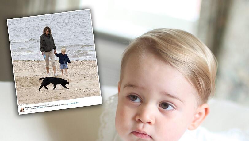 Prinz George hat den Morgen seines zweiten Geburtstags mit seiner Oma Carole Middleton und Hund Lupo am Strand verbracht Prinz George hat den Morgen seines zweiten Geburtstags mit seiner Oma Carole Middleton und Hund Lupo am Strand verbracht