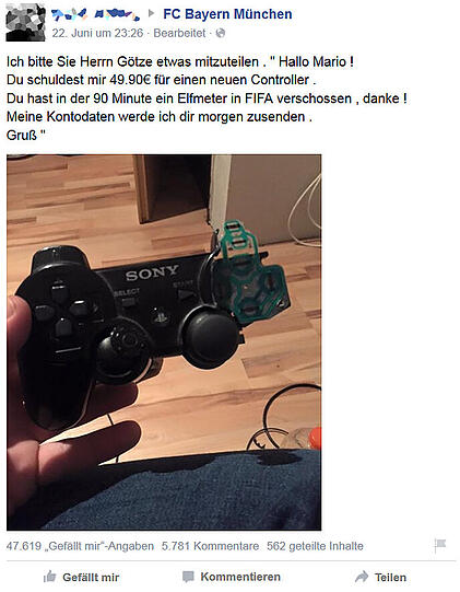 Ganz anders die Situation bei diesem Fußball-Fan - er spielte mit Mario Götze und konnte einen Elfmeter nicht im Tor unterbringen. Weil der Controller dieses Dekabel nicht überstand, forderte er anschließend Wiedergutmachung