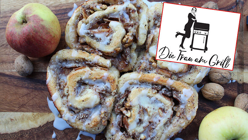 Sind eine kleine Kaloriensünde wert - Zimtschnecken mit Apfelstückchen und Walnuss.