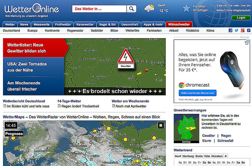 Ebenfalls 2,6 für wetteronline.de: Wenig werbung und eine gute Suche, so die Stiftung Warentest