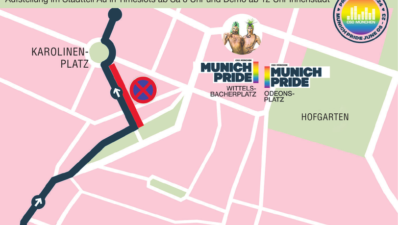 Vom Mariahilfplatz in der Au führt die Parade durch die Stadt. Los geht es um 12 Uhr. Die Parade endet schließlich in der Barer Straße. Am Marienplatz treten Live-Music-Acts auf, in der Kaufingerstraße werden Talks angeboten und es gibt einen Biergarten. Vom Mariahilfplatz in der Au führt die Parade durch die Stadt. Los geht es um 12 Uhr. Die Parade endet schließlich in der Barer Straße. Am Marienplatz treten Live-Music-Acts auf, in der Kaufingerstraße werden Talks angeboten und es gibt einen Biergarten.