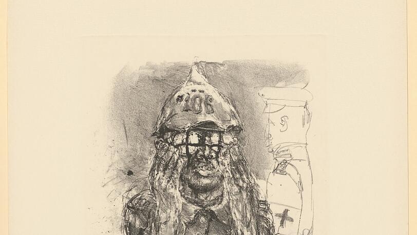 Bernhard Heisigs Graphik „Erblindeter Soldat“ aus dem Zyklus zu Ludwig Renns Roman „Krieg“, 1976-1978.