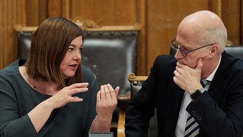 Partner und Konkurrenten: Katharina Fegebank (Grüne), Zweite Bürgermeisterin von Hamburg, und der Erste Bürgermeister Peter Tschentscher.