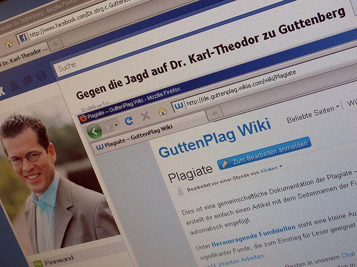Der Screenshot zeigt die Internetseitseite von Facebook und «guttenplag.wikia.com», aufgenommen am Montag (21.02.2011) in Berlin.