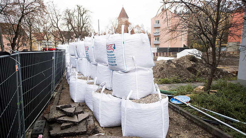 Sandsäcke in Augsburg.