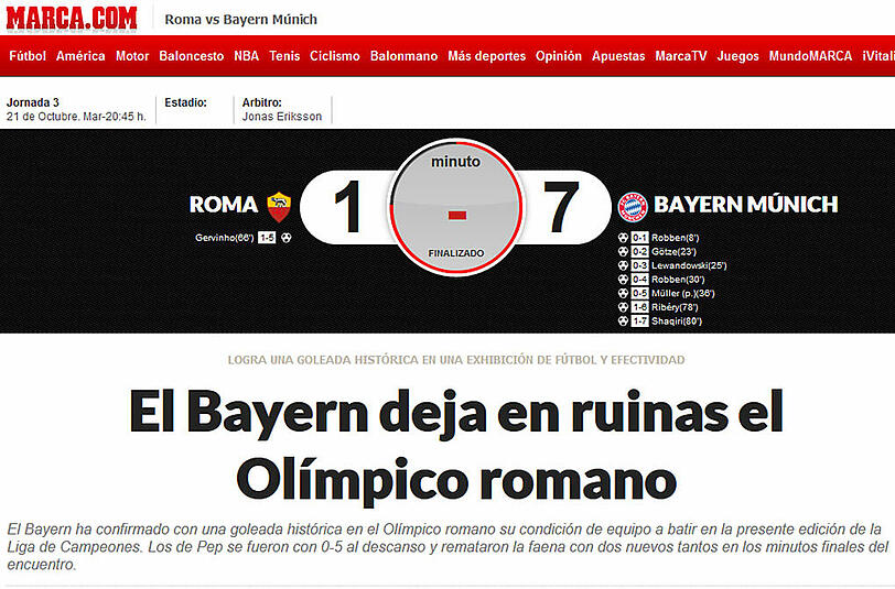 Ruiniert! So kommt die spanische "La Marca" am Tag nach dem 7:1-Hammer der Bayern gegen AS Rom daher.