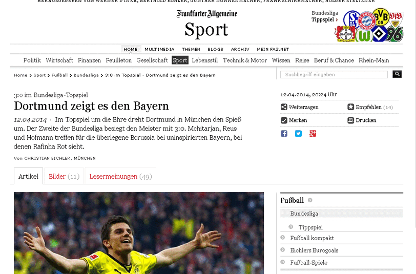 Die FAZ meint: "Dortmund zeigt es Bayern".