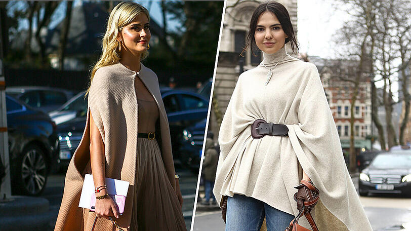 It-Girl Valentina Ferragni (l.) liebt das Cape, Bloggerin Doina Ciobanu bevorzugt den Poncho