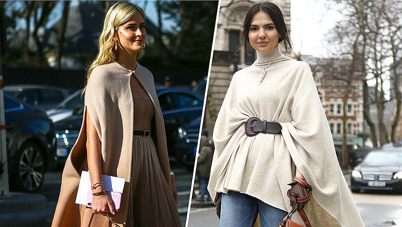 It-Girl Valentina Ferragni (l.) liebt das Cape, Bloggerin Doina Ciobanu bevorzugt den Poncho It-Girl Valentina Ferragni (l.) liebt das Cape, Bloggerin Doina Ciobanu bevorzugt den Poncho