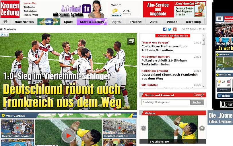 Für die "Kronen-Zeitung" ist Deutschland nicht aufzuhalten, auch Frankreich wird "weggeräumt".
